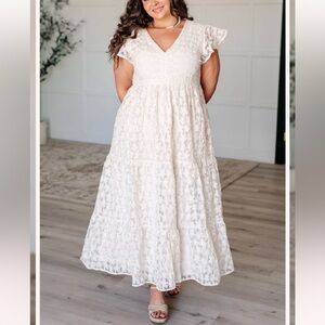 Elegant Cream Maxi Dress with Flutter Sleeves